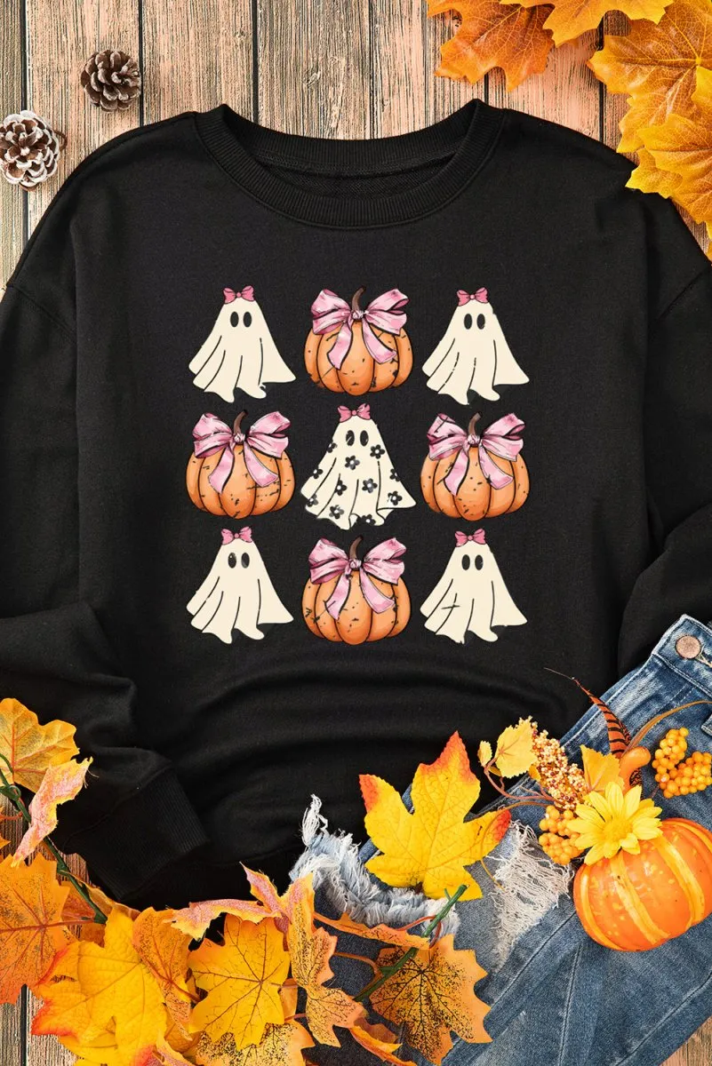 Halloween Black Bowknot Ghost Pumpkin Graphic Sweatshirt