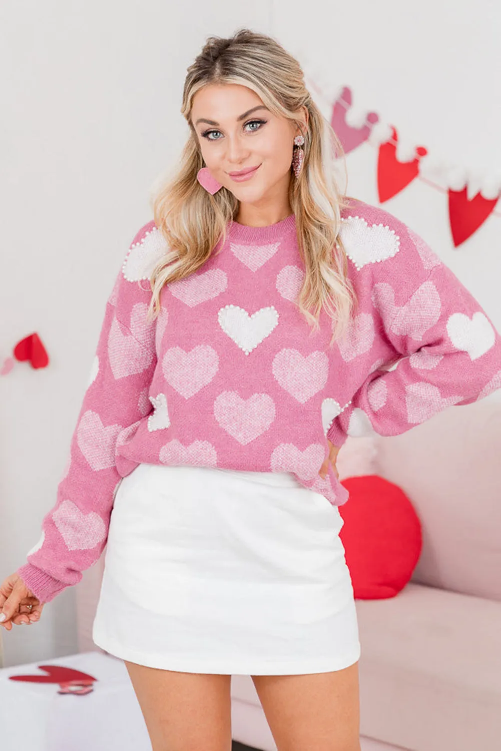 Hearts and Pearls Valentine Sweater