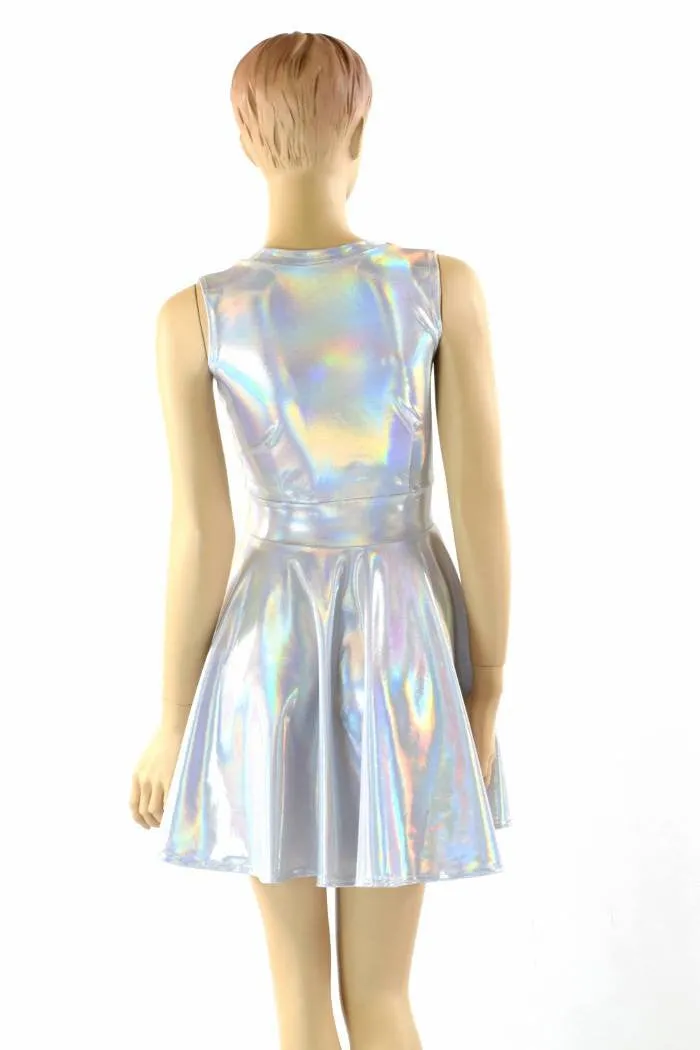 Holographic V Neck Skater Dress