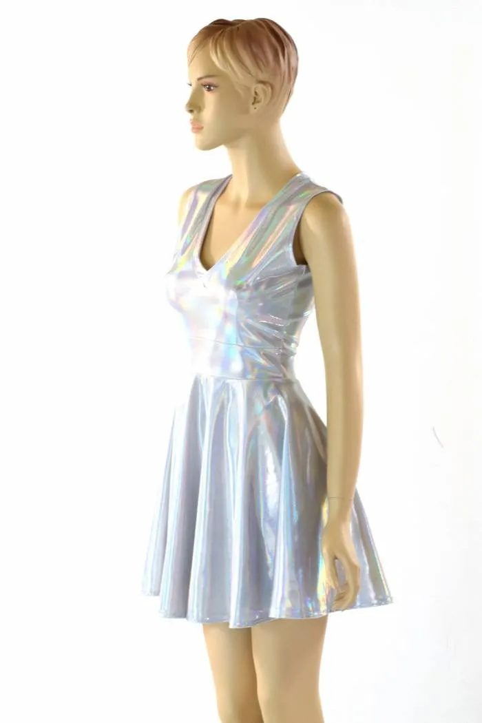 Holographic V Neck Skater Dress