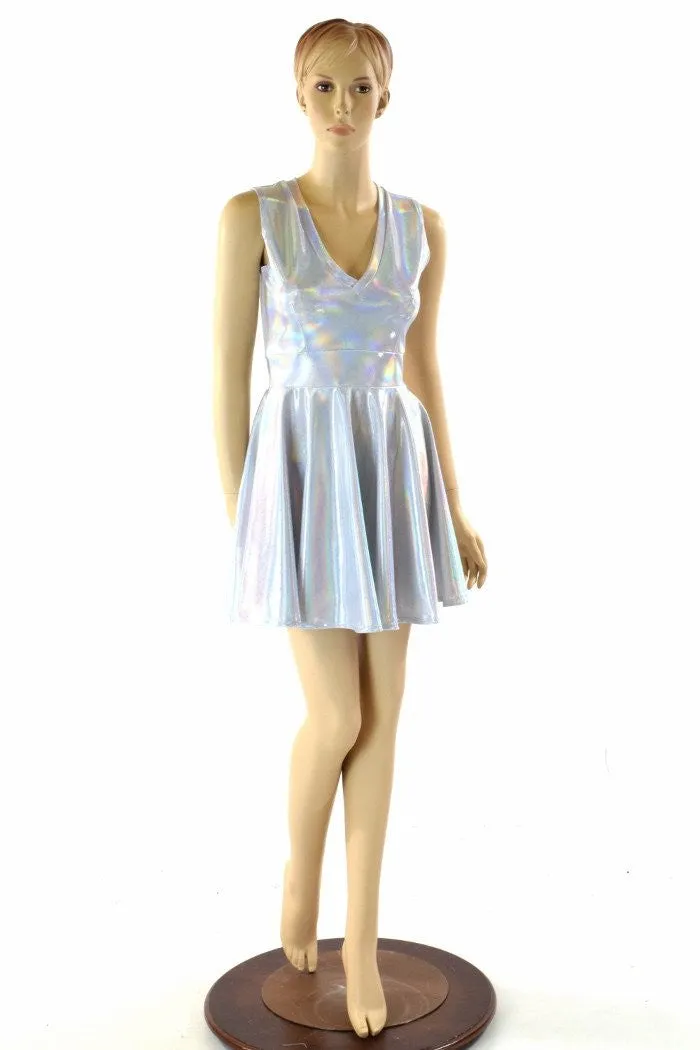 Holographic V Neck Skater Dress