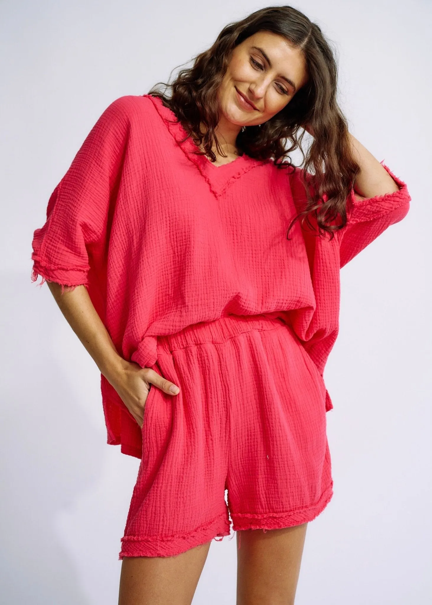 Italian Textured Cotton Set in Strawberry