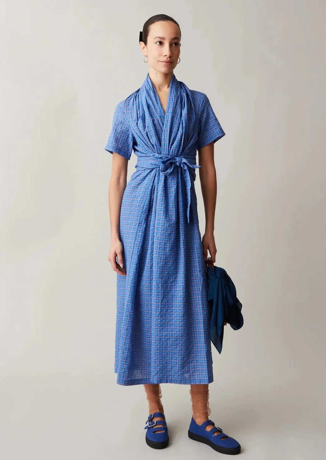 Jocelyn Dress, Blue Gauze Plaid