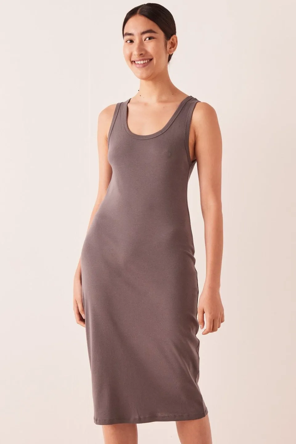 Kai Sable Charcoal Rib Tank Midi Dress