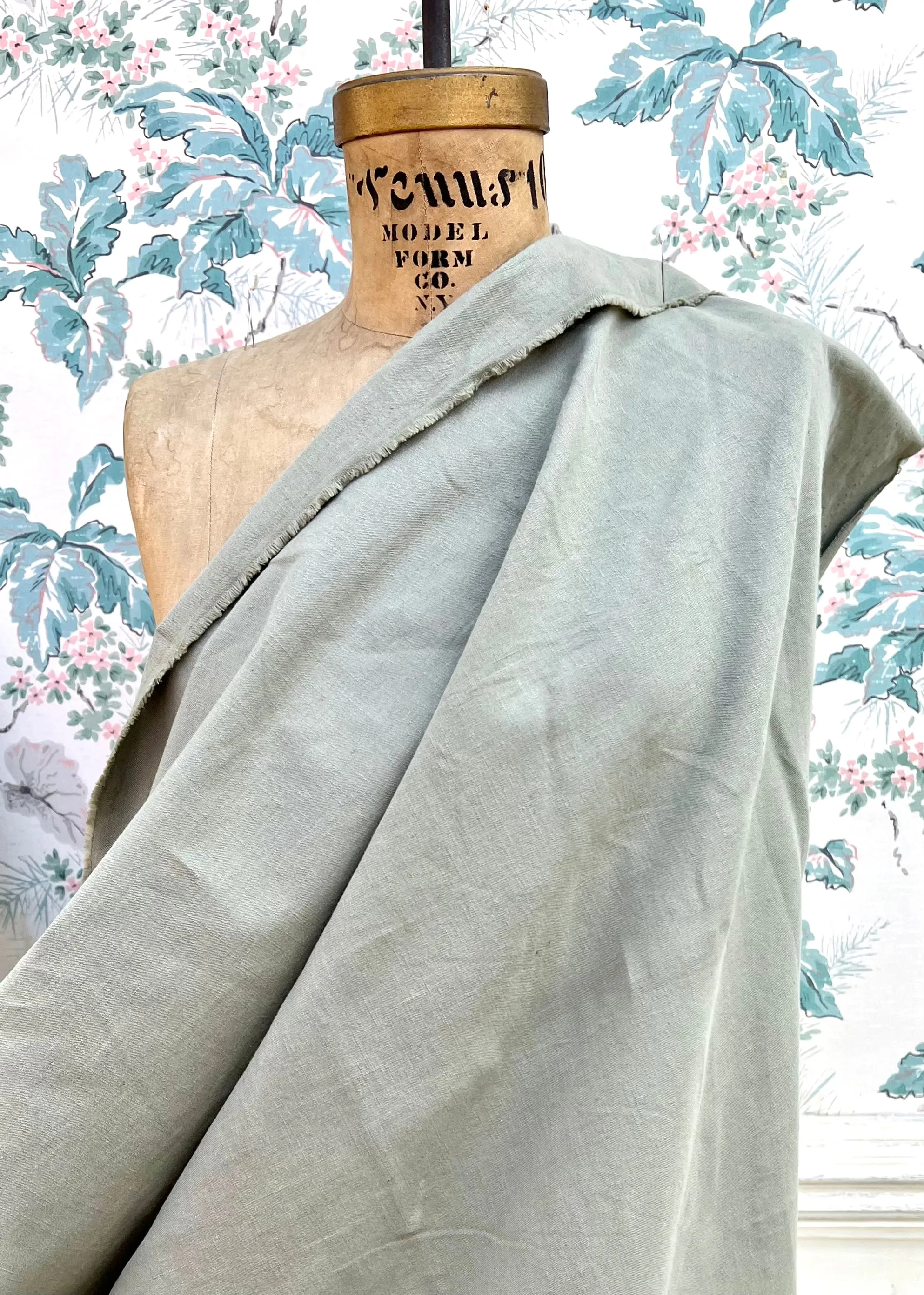 Khaki Green Medium Weight Linen Fabric - Half Yard