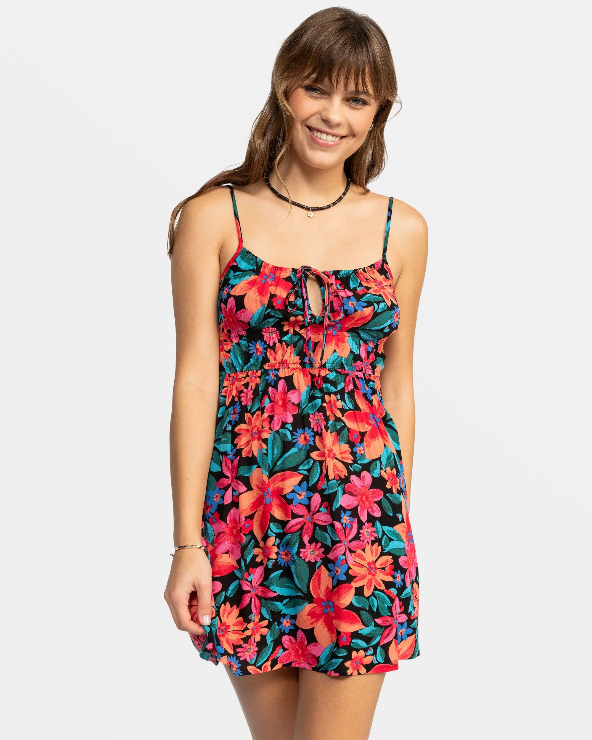 La Vida Strappy Mini Dress - Anthracite Floral Fiesta