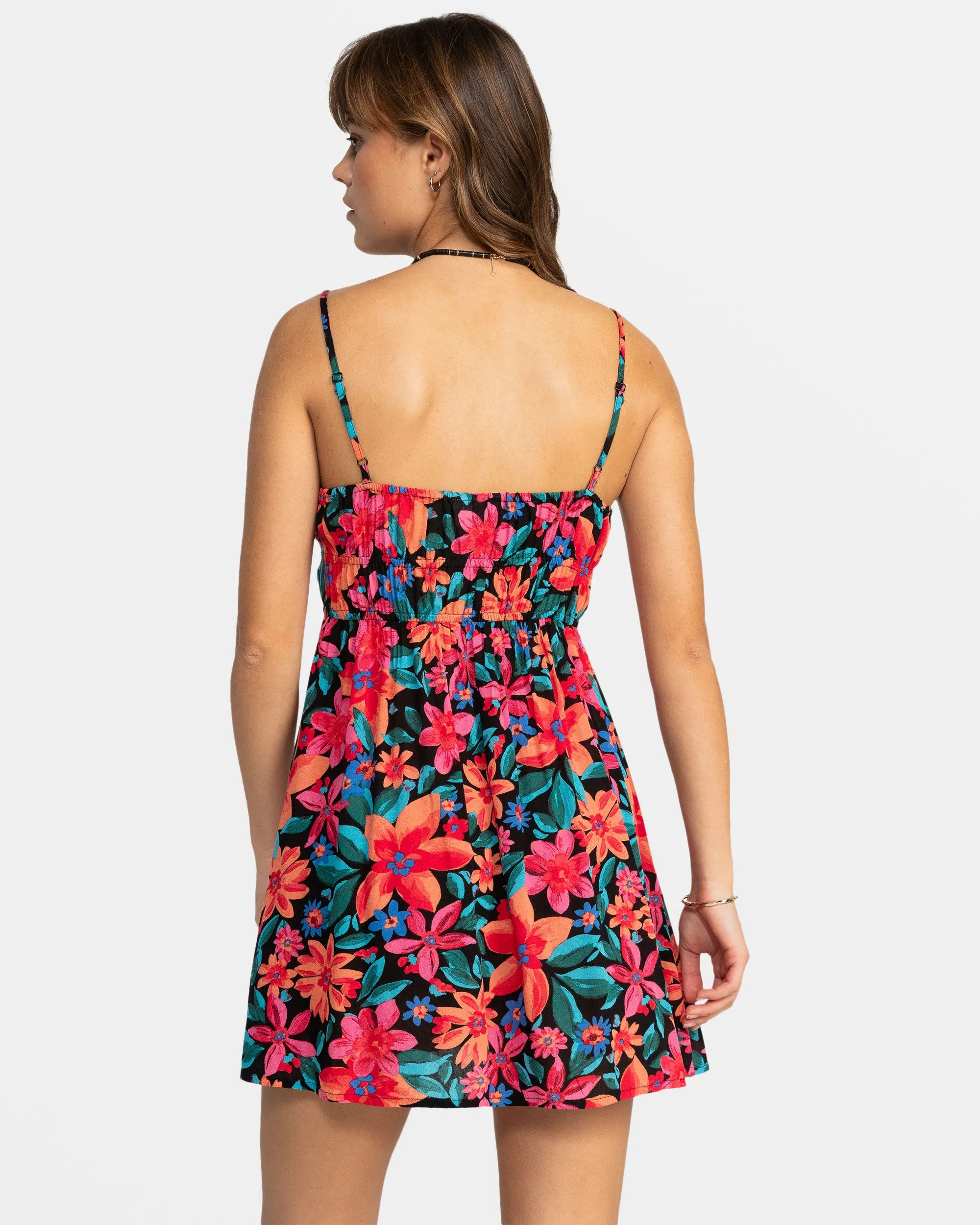 La Vida Strappy Mini Dress - Anthracite Floral Fiesta