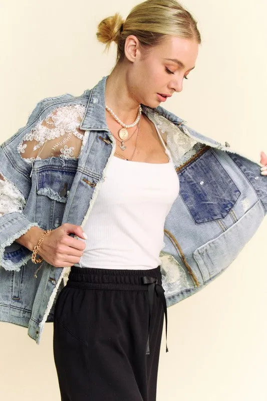 Lace Distressed Denim Jacket