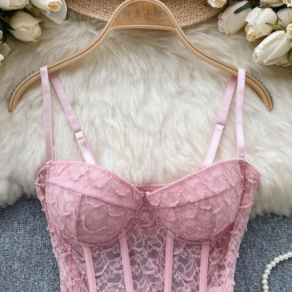 Louvre Corset Mesh Top in Pink