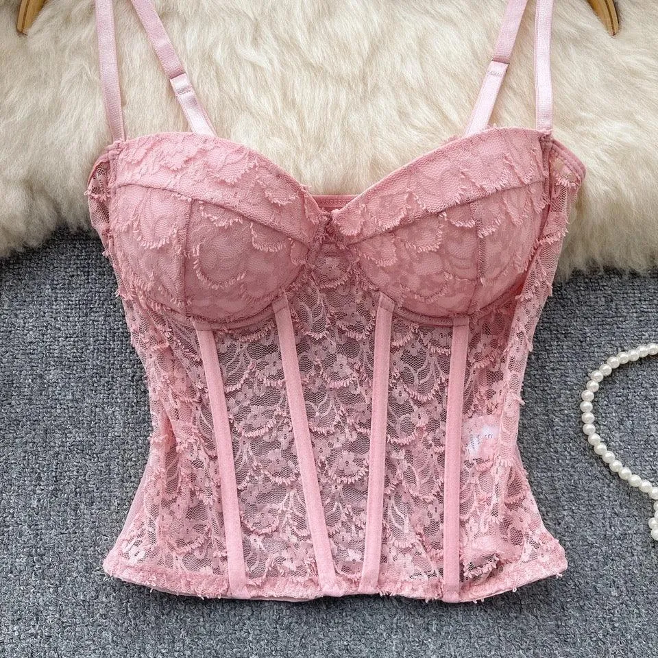 Louvre Corset Mesh Top in Pink