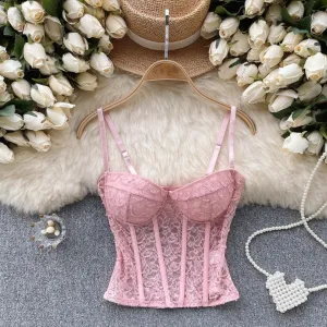 Louvre Corset Mesh Top in Pink