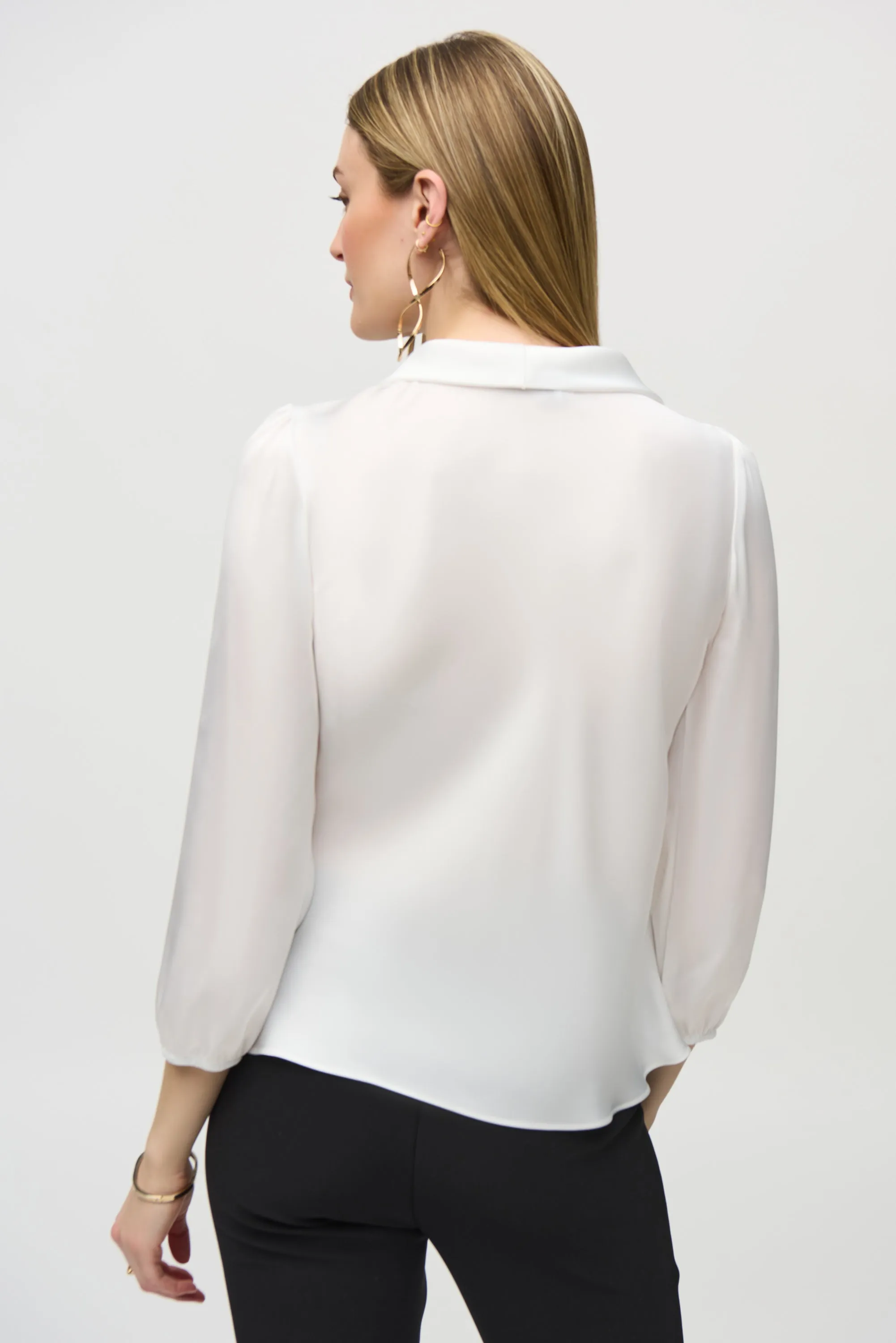 LS SATIN TOP WITH TIE NECK