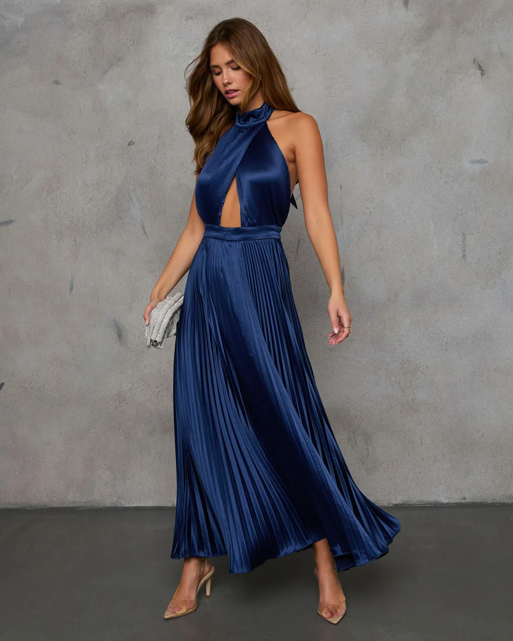 Mariena Halter Neck Plisse Maxi Dress