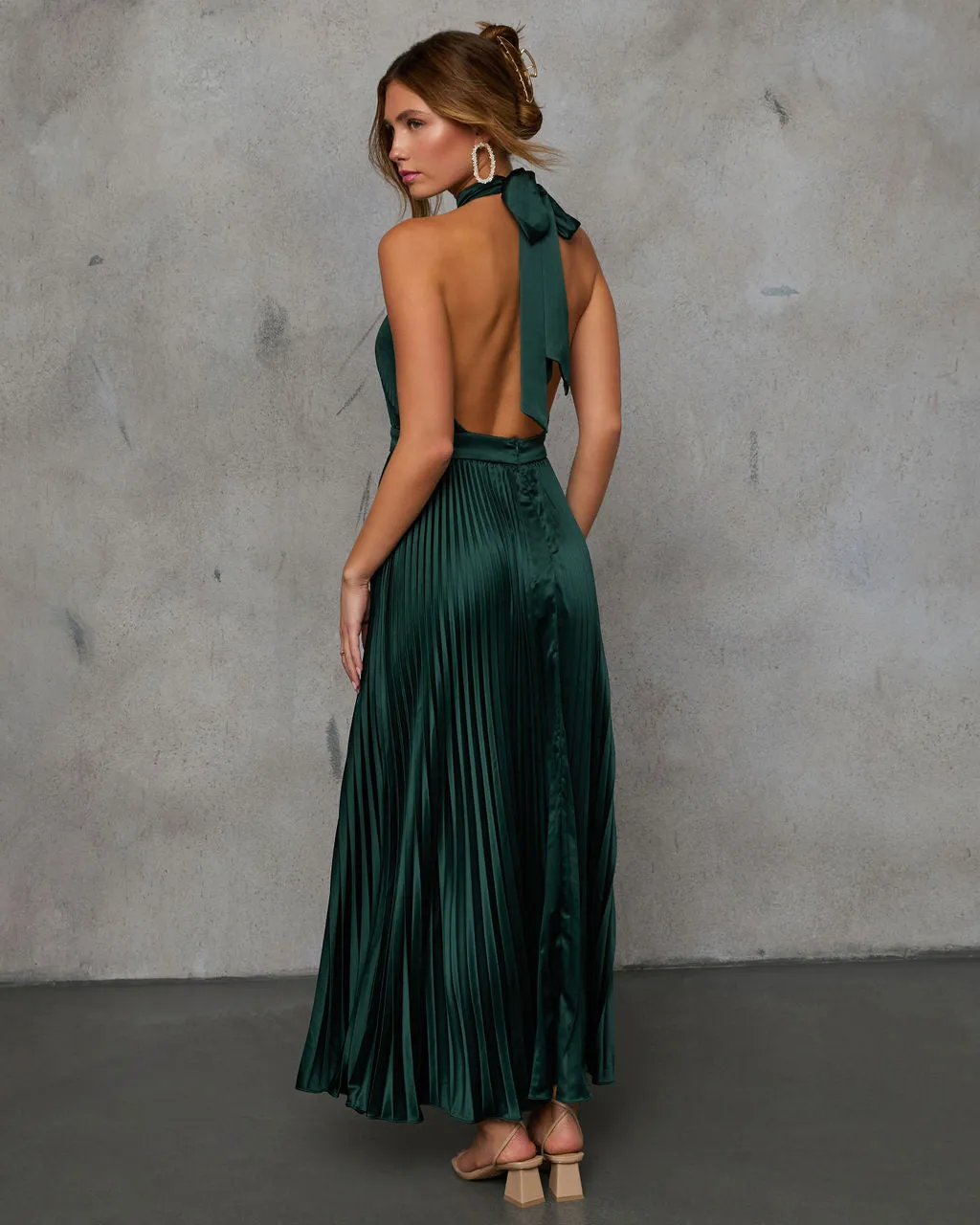 Mariena Halter Neck Plisse Maxi Dress