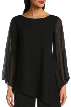 Marina Chiffon Sleeve Boat Neck Scuba Crepe Top