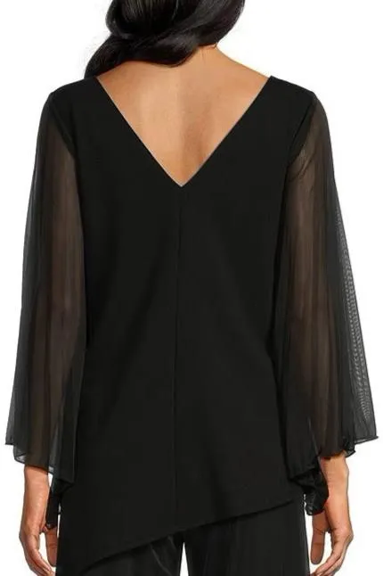 Marina Chiffon Sleeve Boat Neck Scuba Crepe Top