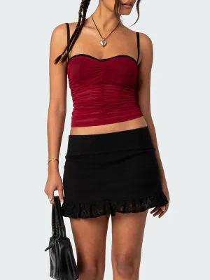 Mesh Sheer Spaghetti Strap Square Neck Lace Cami Going Out Crop Sexy Top