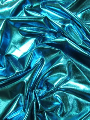 Metallic Foil Spandex Fabric / Turquoise / Stretch Lycra Sold By The Yard