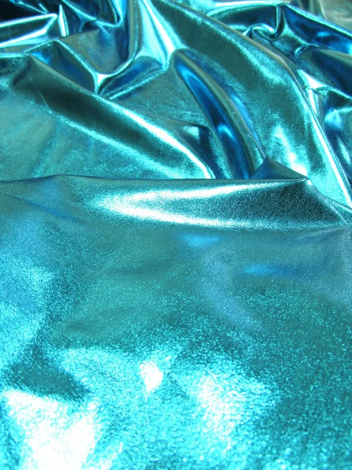 Metallic Foil Spandex Fabric / Turquoise / Stretch Lycra Sold By The Yard