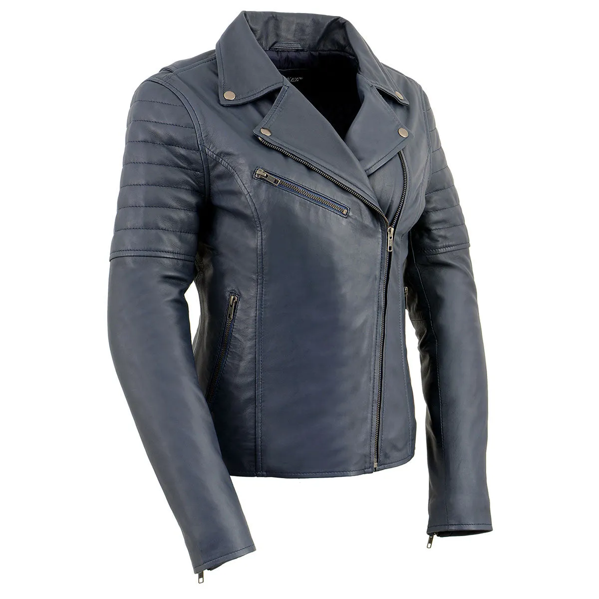 Milwaukee Leather Women's Duchess Blue Motorcycle Style Fashion Casual Leather Jacket SFL2870