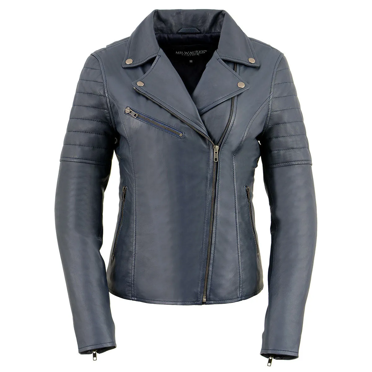 Milwaukee Leather Women's Duchess Blue Motorcycle Style Fashion Casual Leather Jacket SFL2870