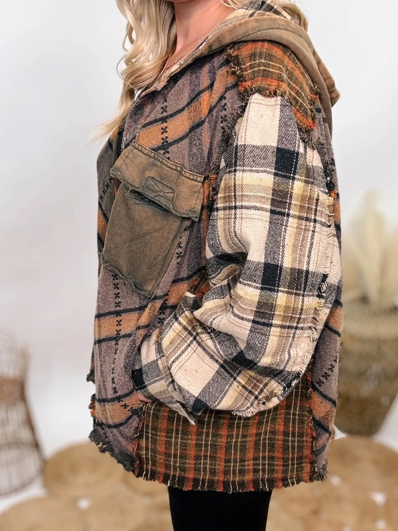 Mineral Washed Mixed Plaid Flannel Hoodie Jacket by Oli & Hali