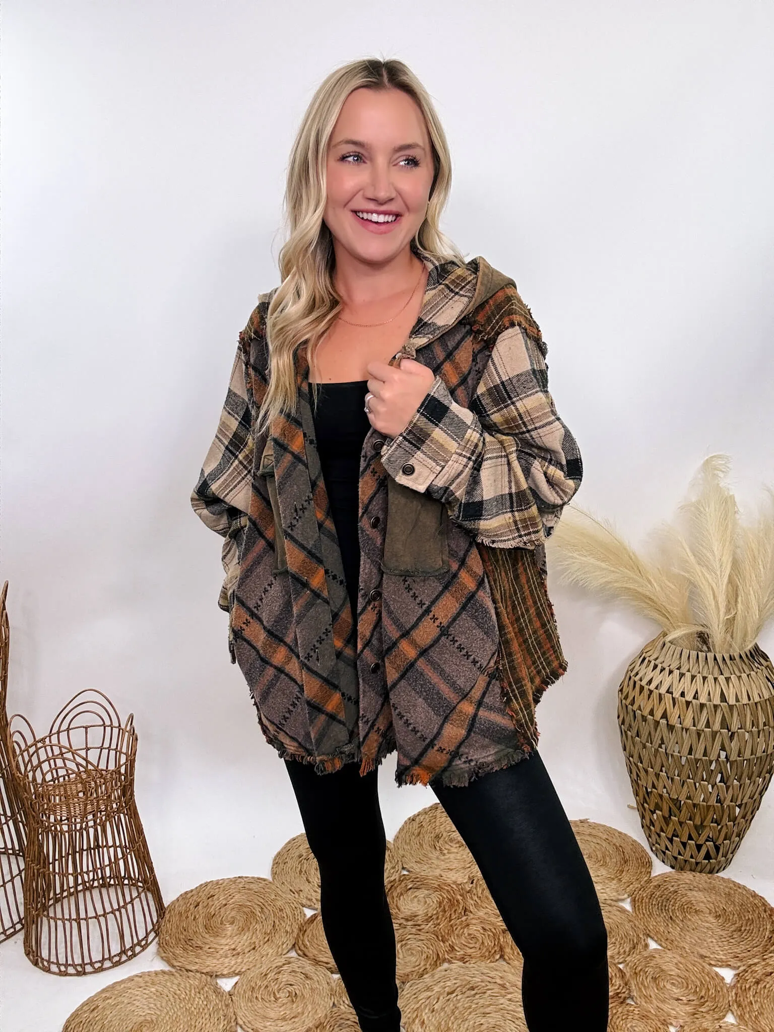 Mineral Washed Mixed Plaid Flannel Hoodie Jacket by Oli & Hali