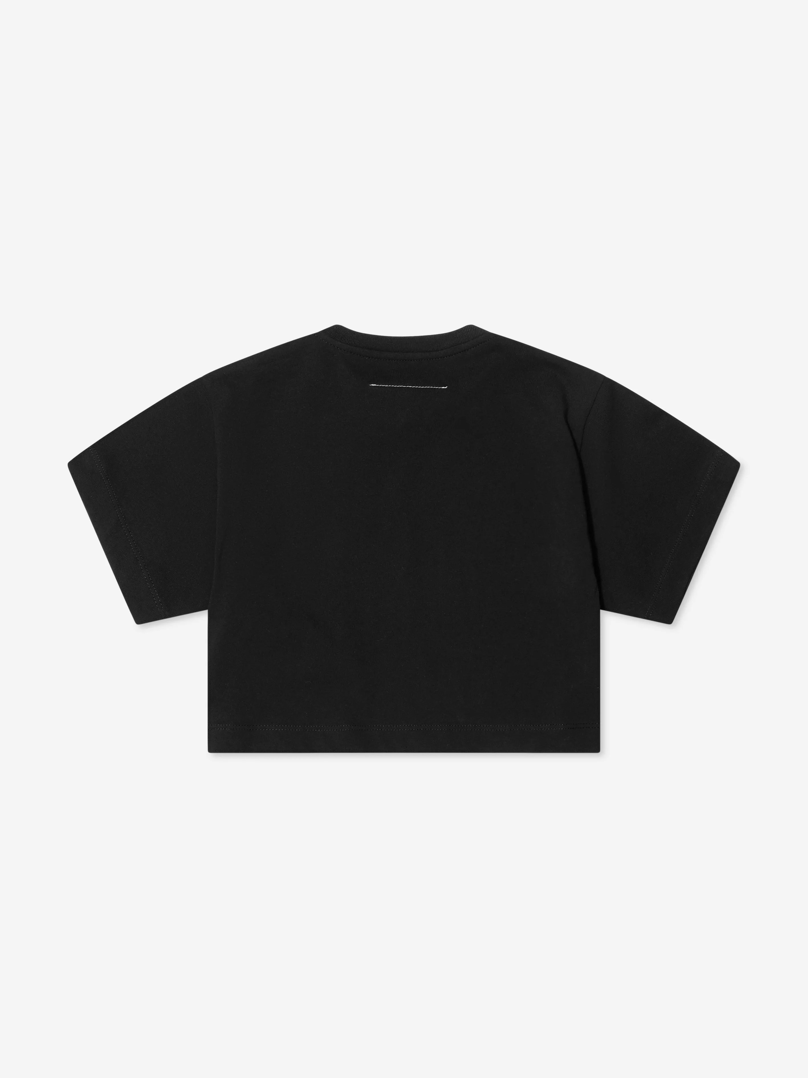 MM6 Maison Margiela Kids Cropped Logo Print T-Shirt In Black