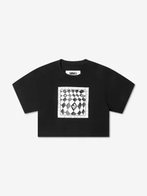 MM6 Maison Margiela Kids Cropped Logo Print T-Shirt In Black