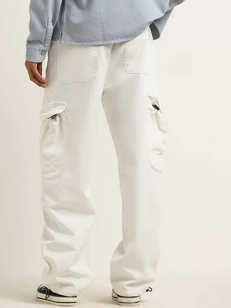 Nuon Off-White Mid-Rise Relaxed-Fit Cotton Chinos