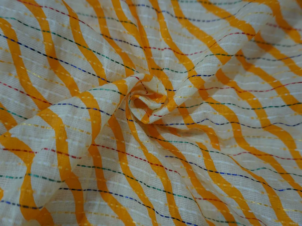 Orange Stripes Print Cotton Fabric