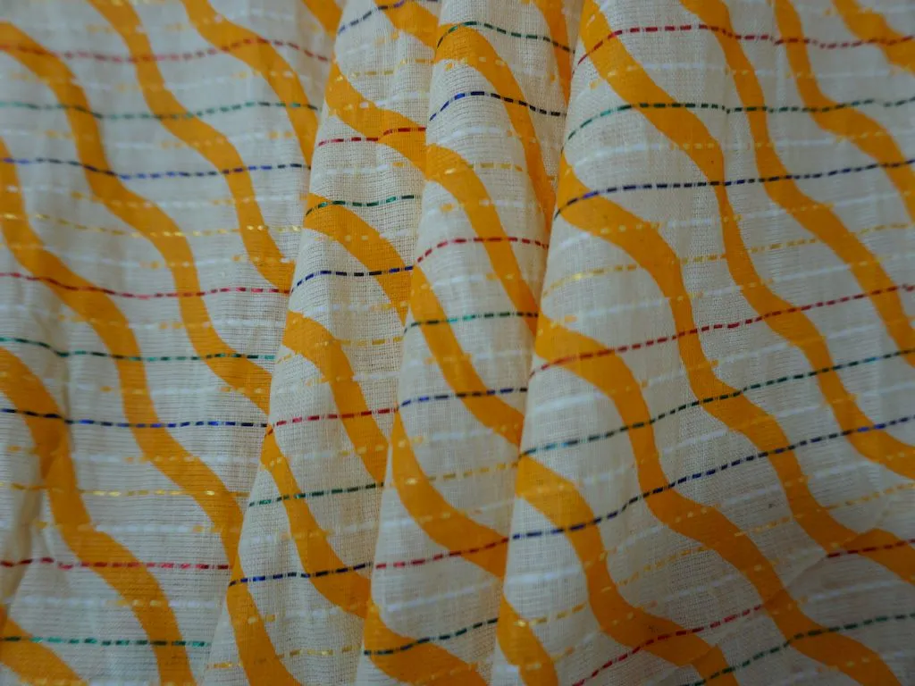 Orange Stripes Print Cotton Fabric