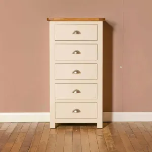 Padstow Cream 5 Drawer Tallboy Chest