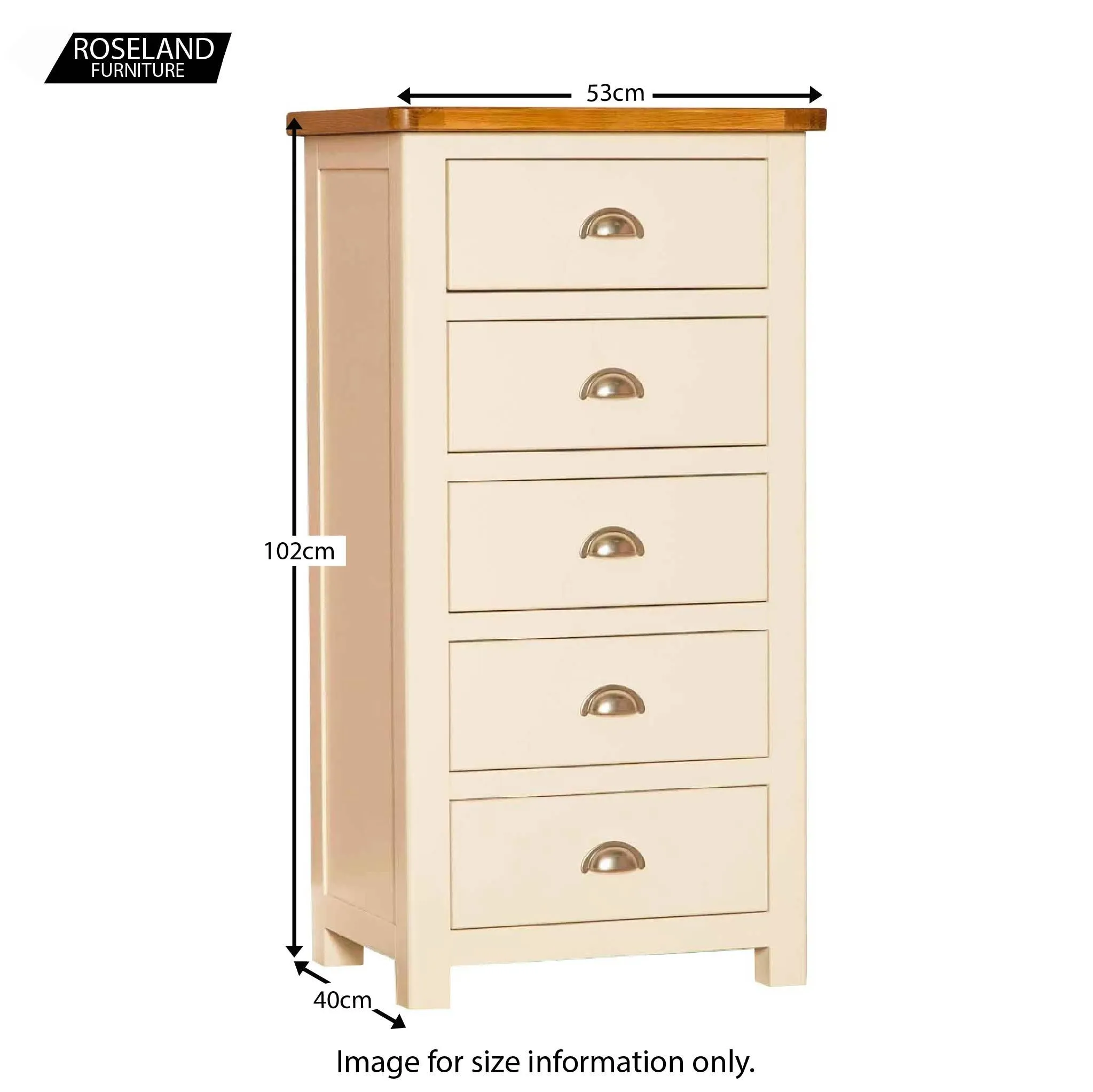 Padstow Cream 5 Drawer Tallboy Chest