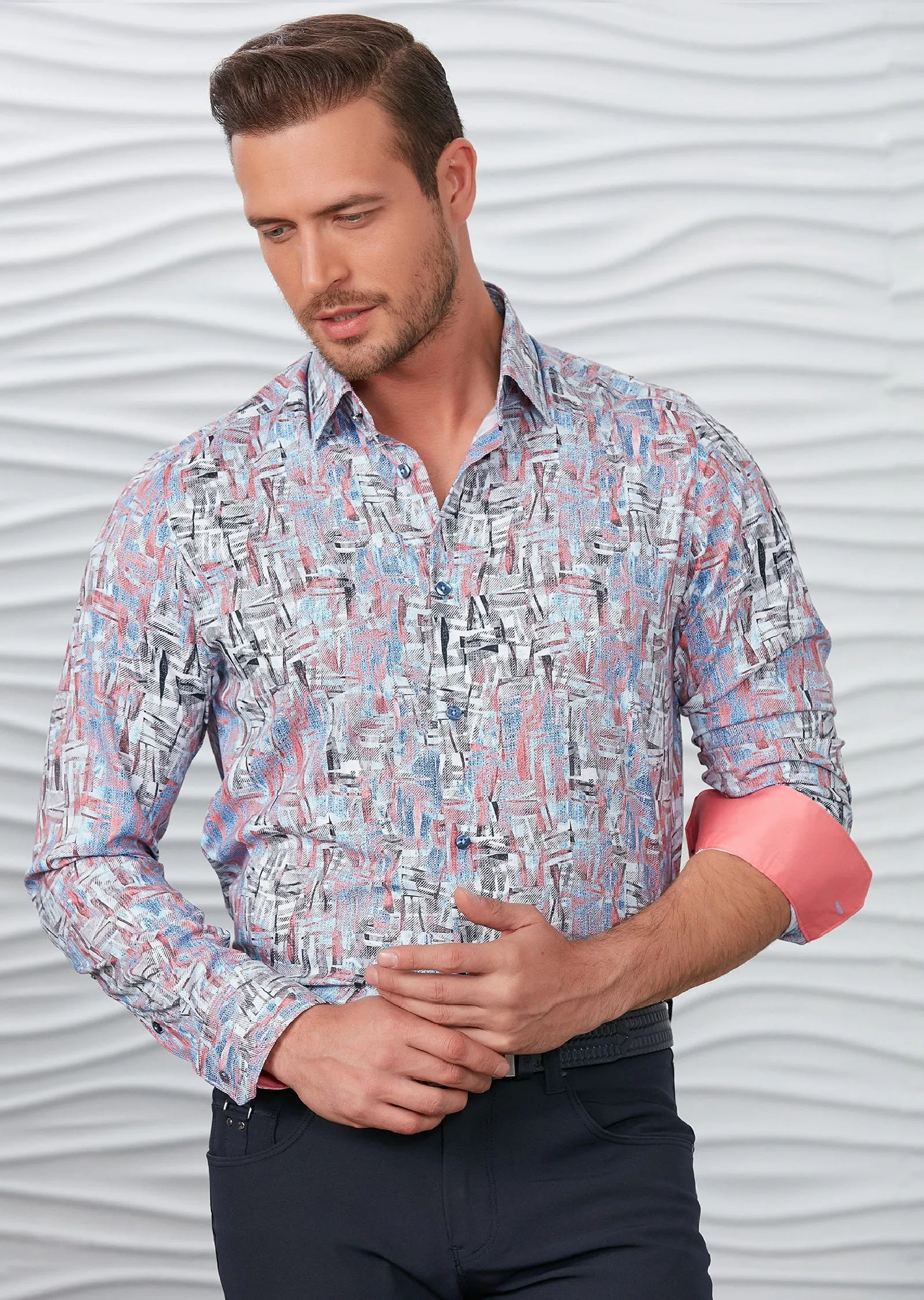 Pink Blue Brushstroke Silky Shirt