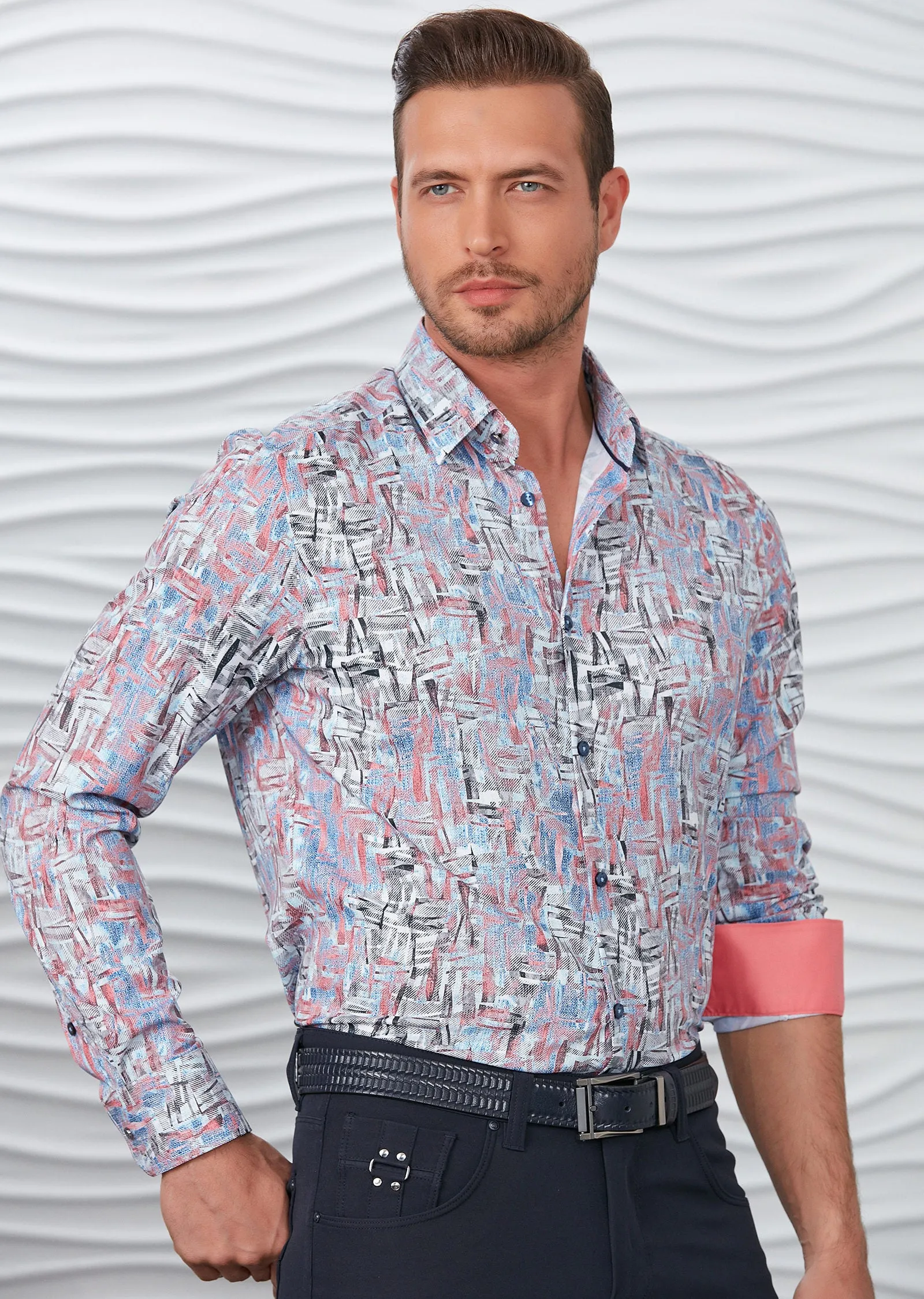 Pink Blue Brushstroke Silky Shirt