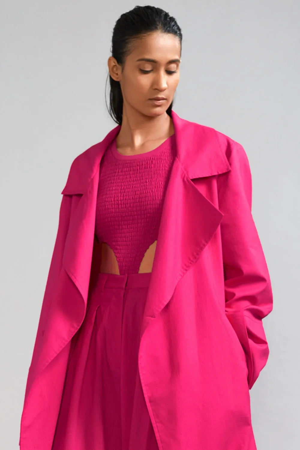 Pink Cotton Long Trench Jacket