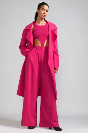 Pink Cotton Long Trench Jacket