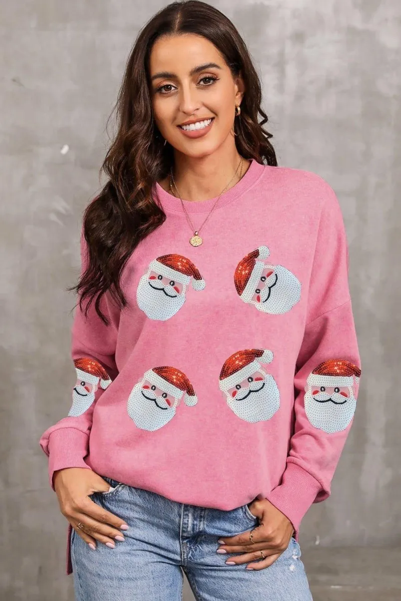 Pink Sequined Santa Clause Sweatshirt