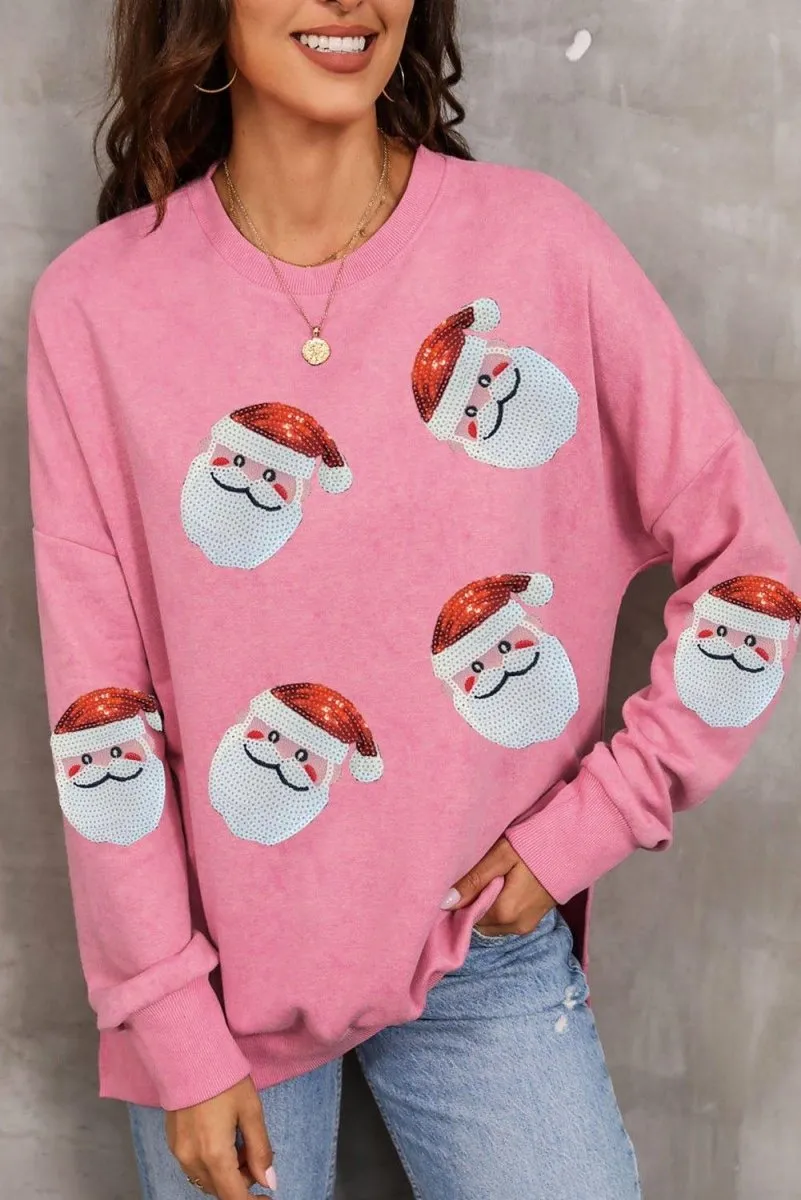 Pink Sequined Santa Clause Sweatshirt