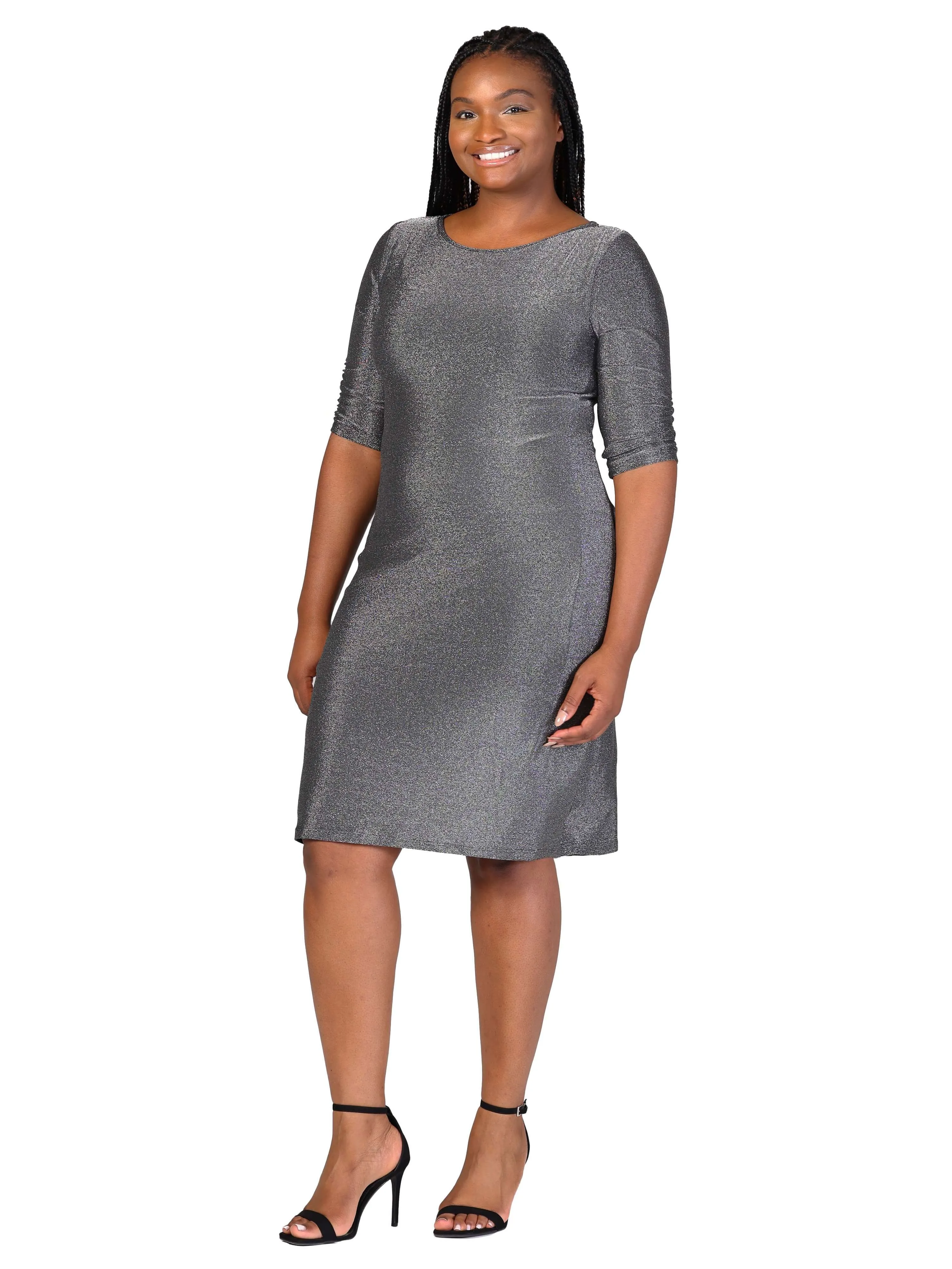 Plus Size Elbow Length Sleeve Shimmer Bodycon Mini Party Dress