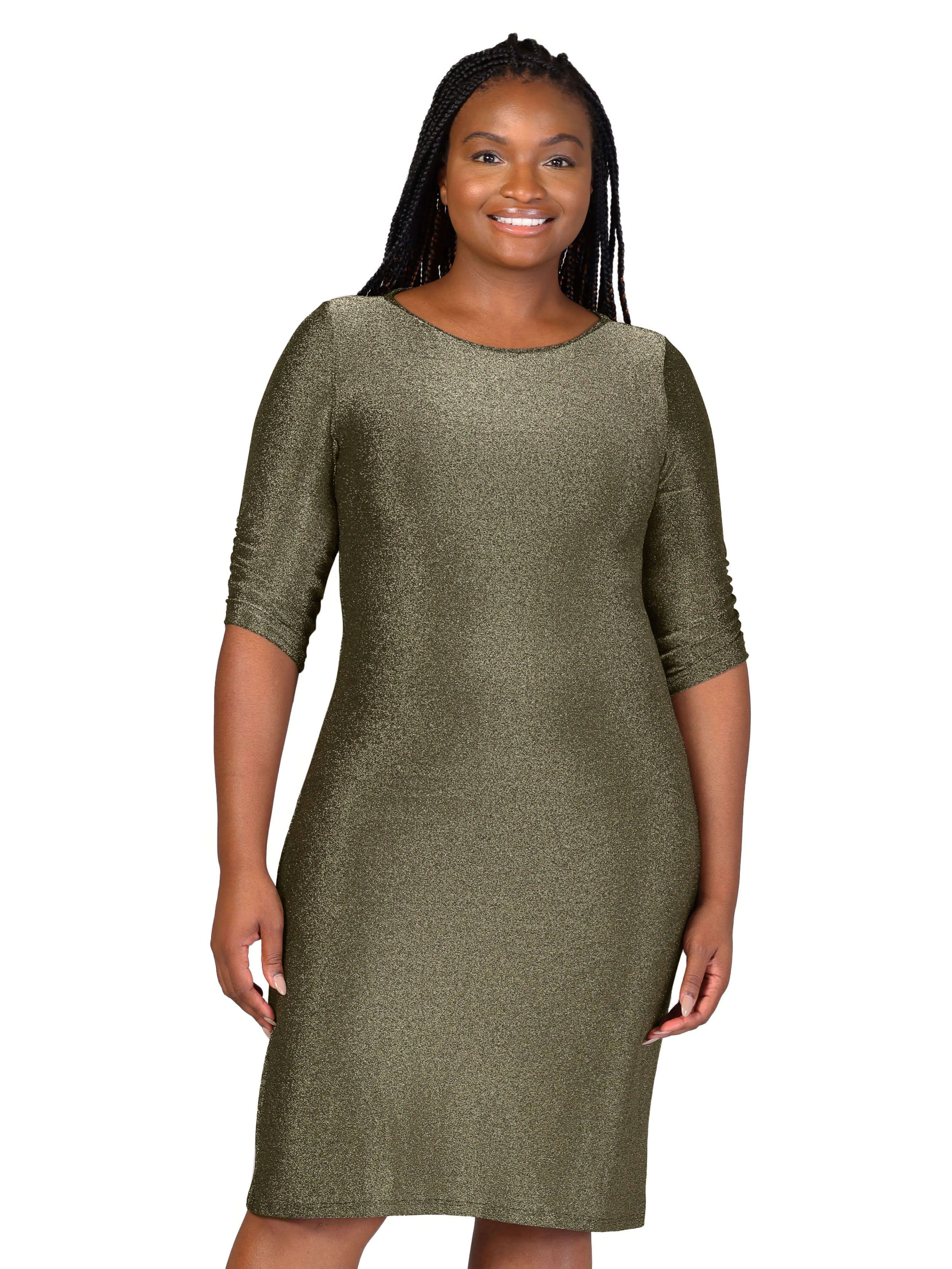 Plus Size Elbow Length Sleeve Shimmer Bodycon Mini Party Dress