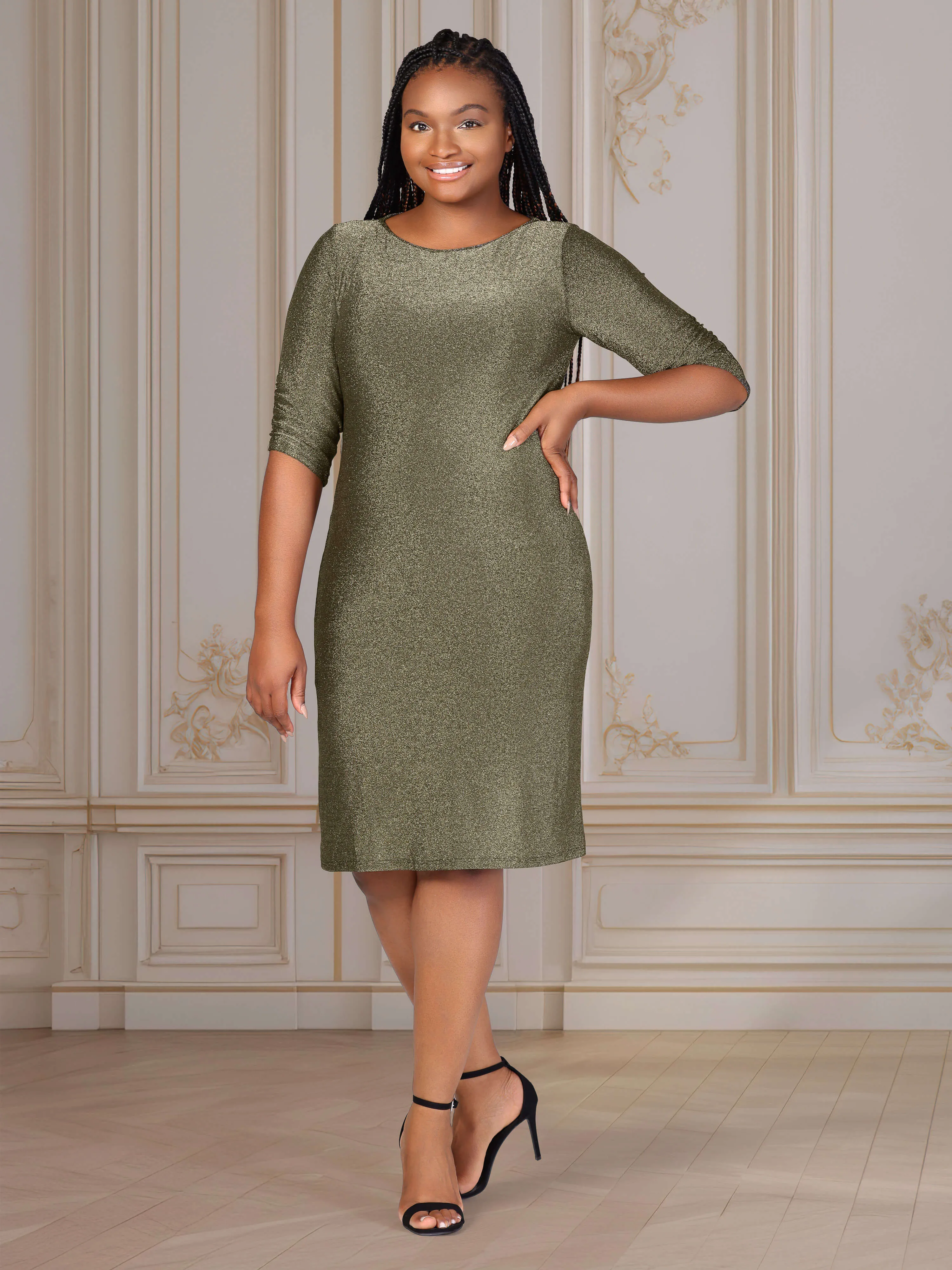 Plus Size Elbow Length Sleeve Shimmer Bodycon Mini Party Dress