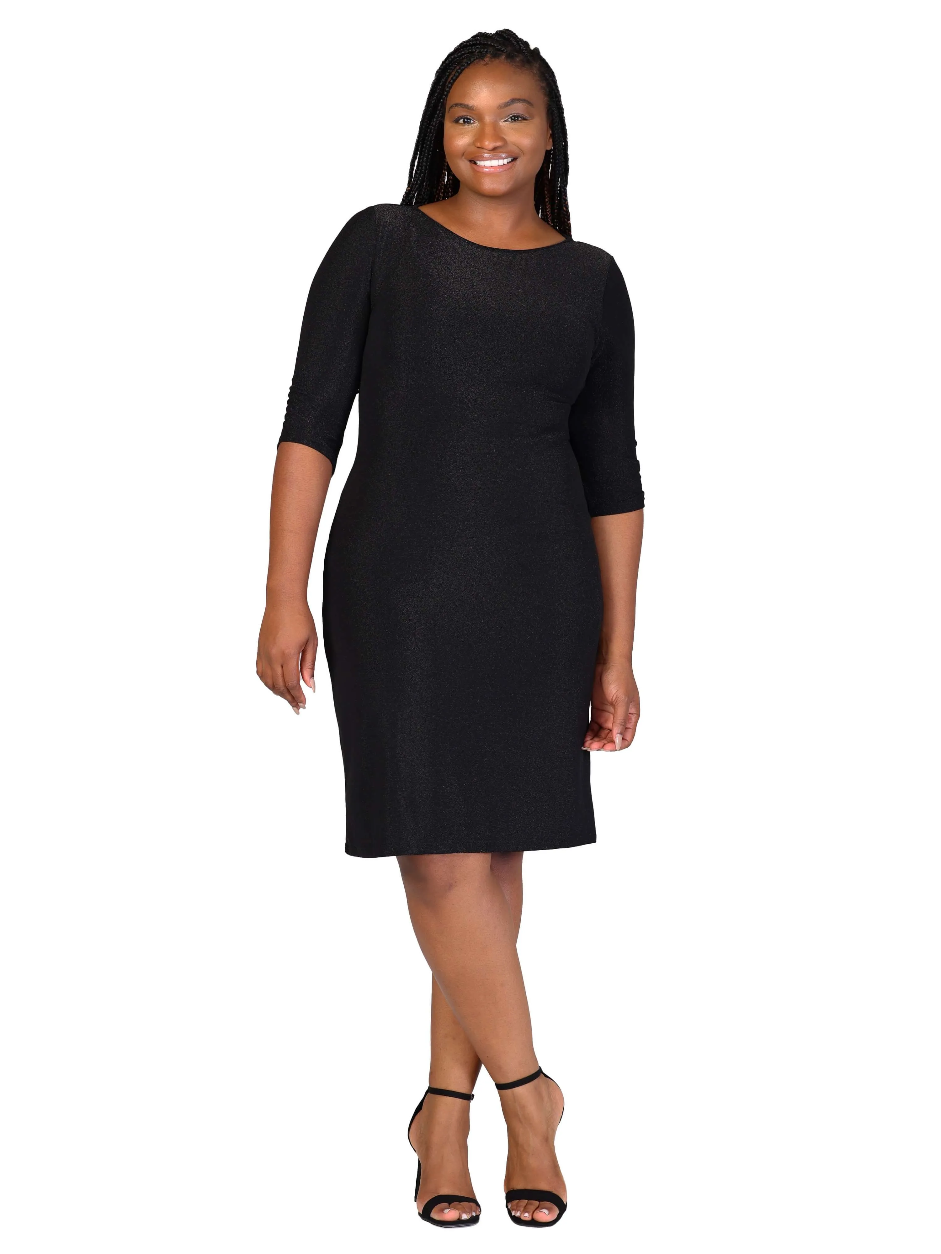 Plus Size Elbow Length Sleeve Shimmer Bodycon Mini Party Dress