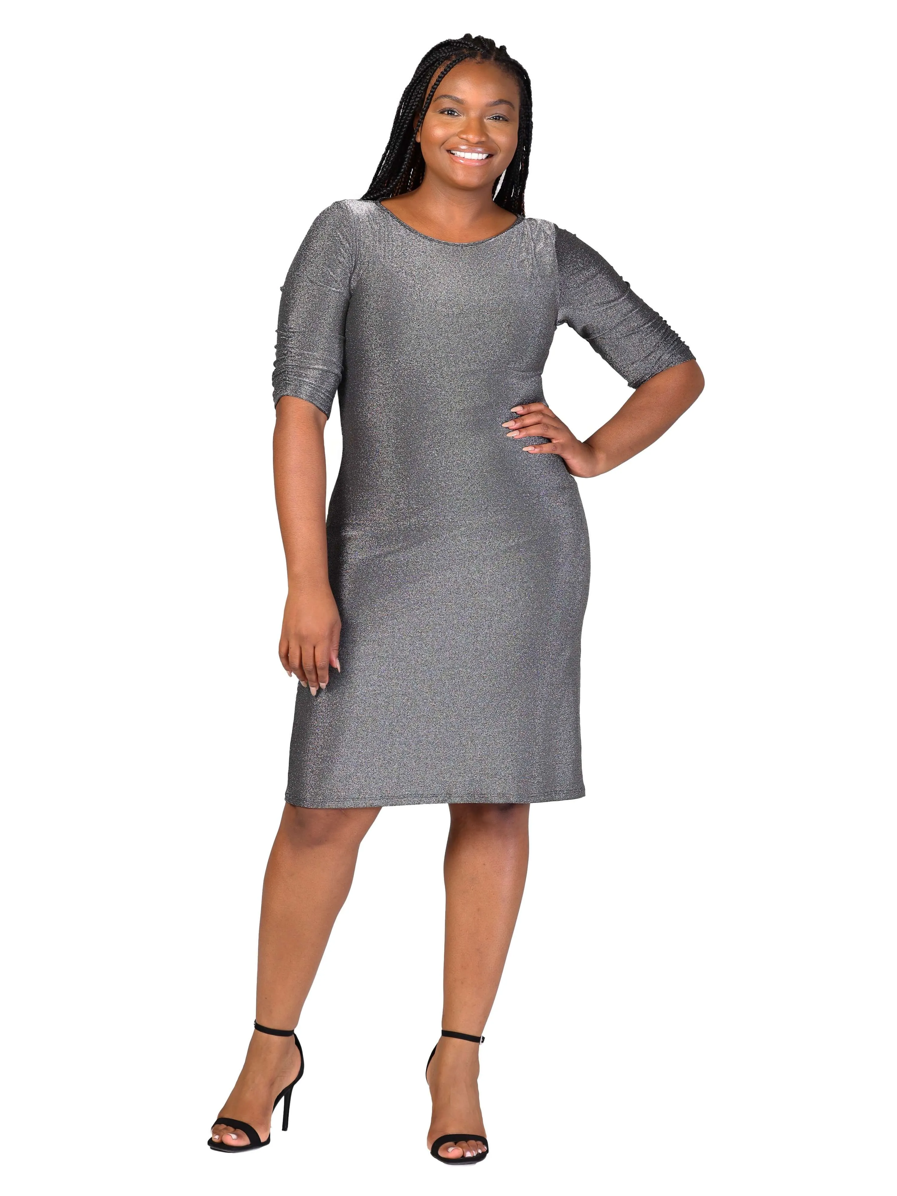 Plus Size Elbow Length Sleeve Shimmer Bodycon Mini Party Dress