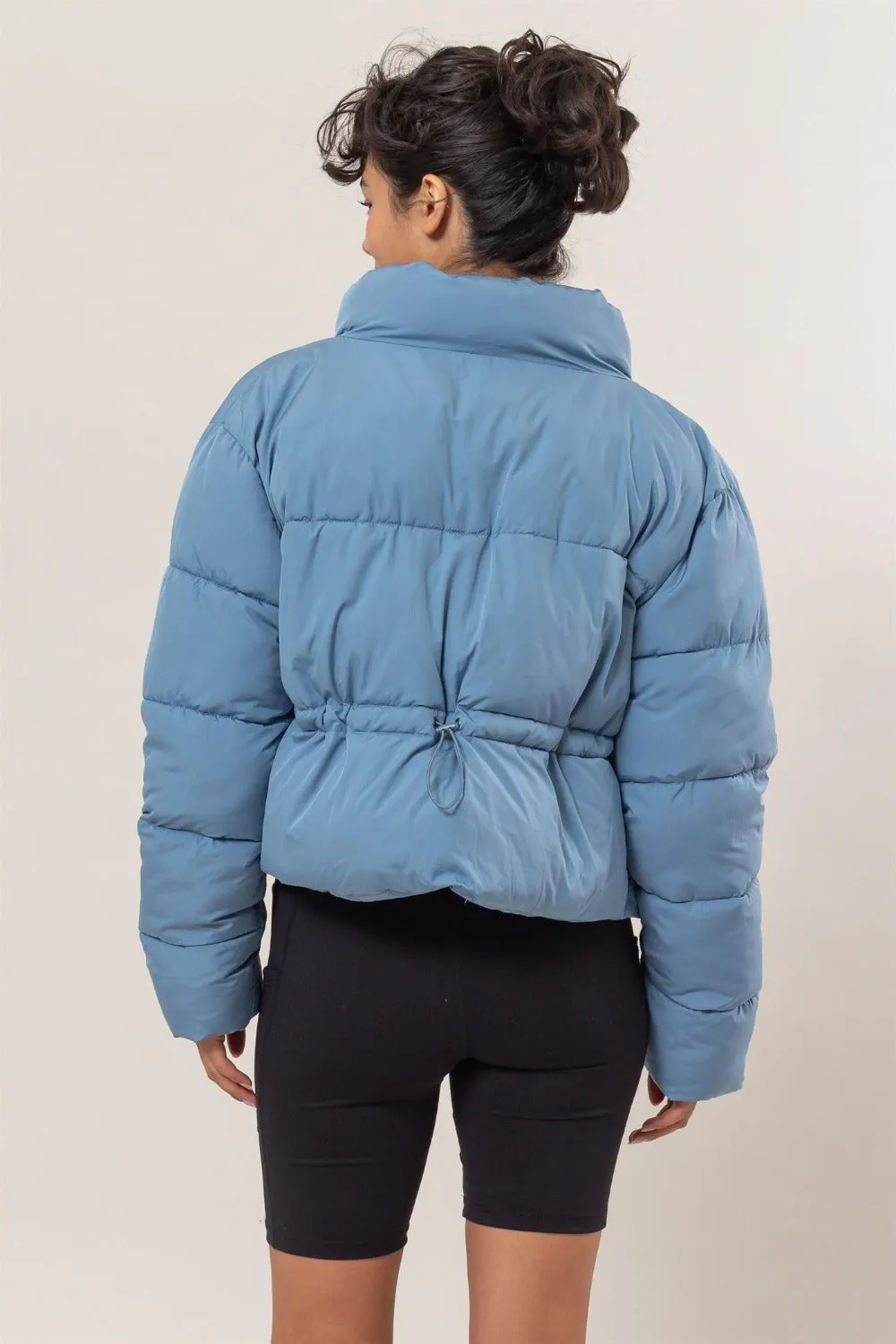 Quilted Back Drawstring Puffer Jacket