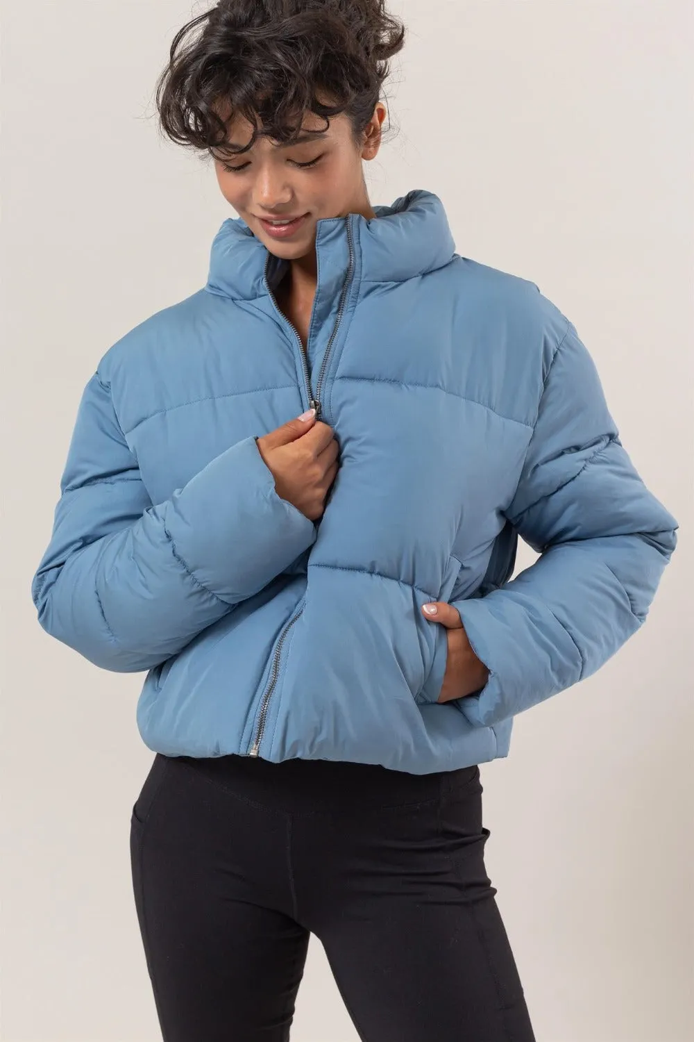 Quilted Back Drawstring Puffer Jacket