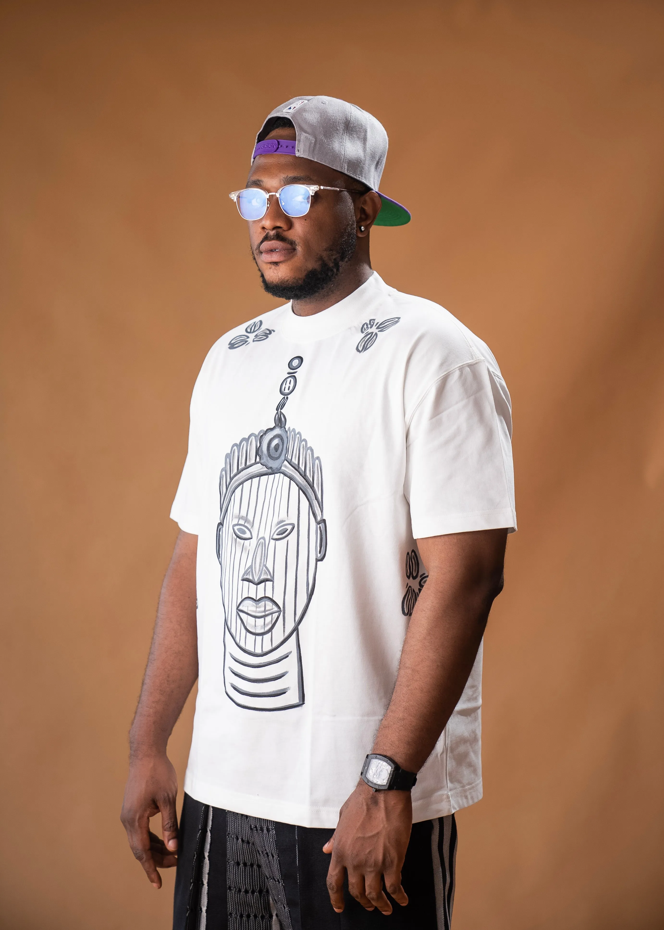 Relaxed fit T-shirt Ft Hand Painted Oduduwa art