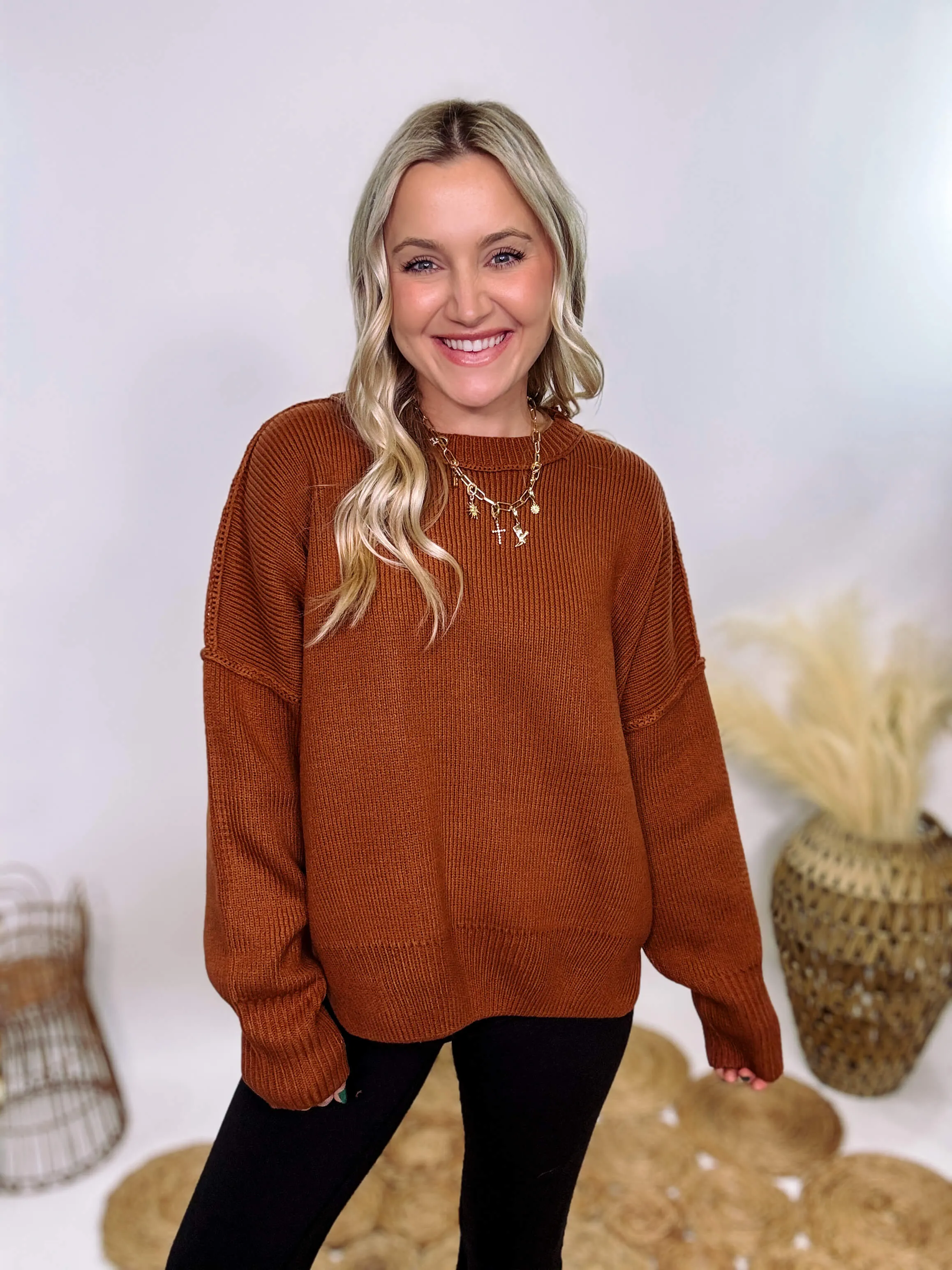 Rust Oversized Long Sleeve Sweater