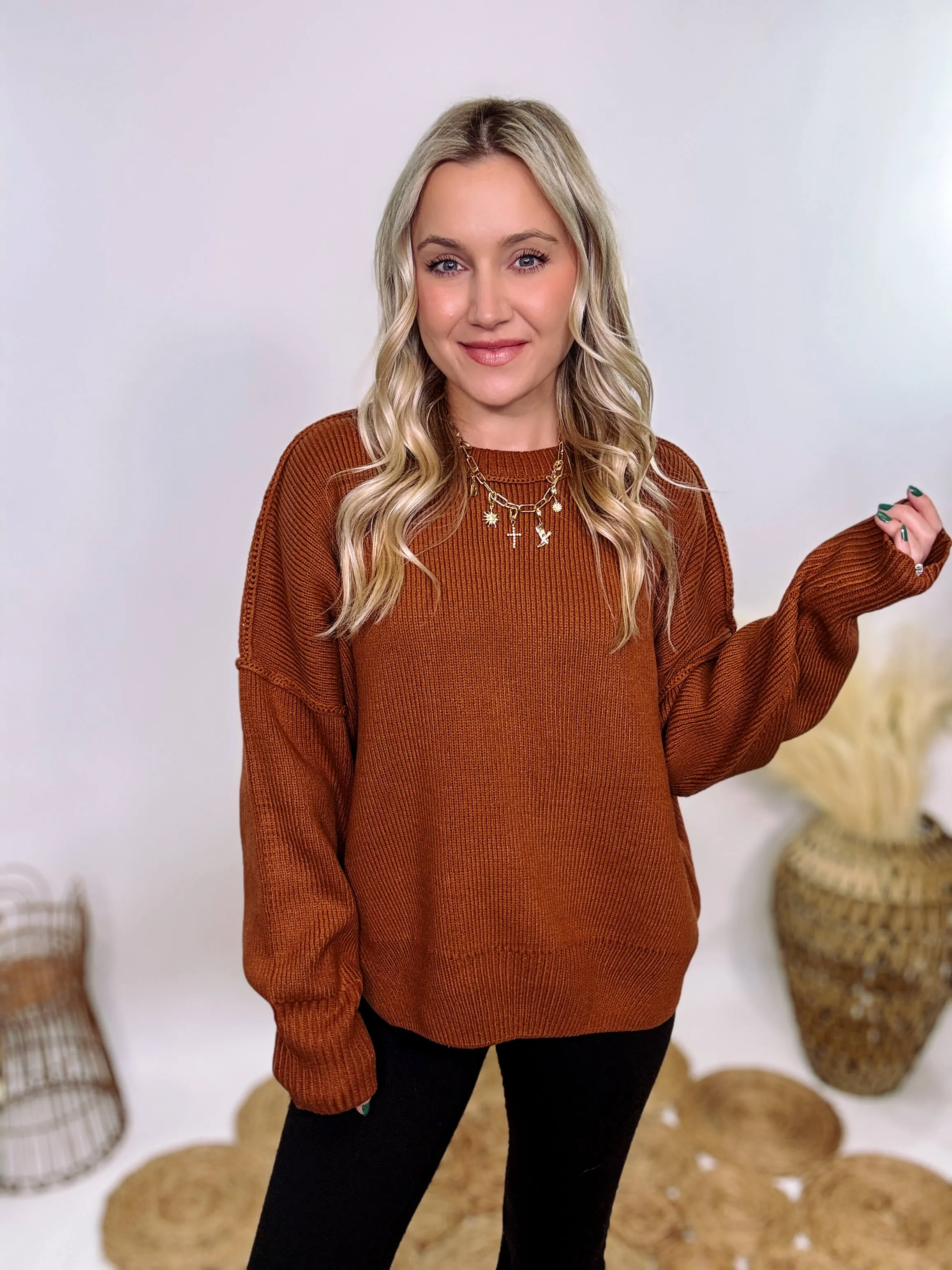 Rust Oversized Long Sleeve Sweater